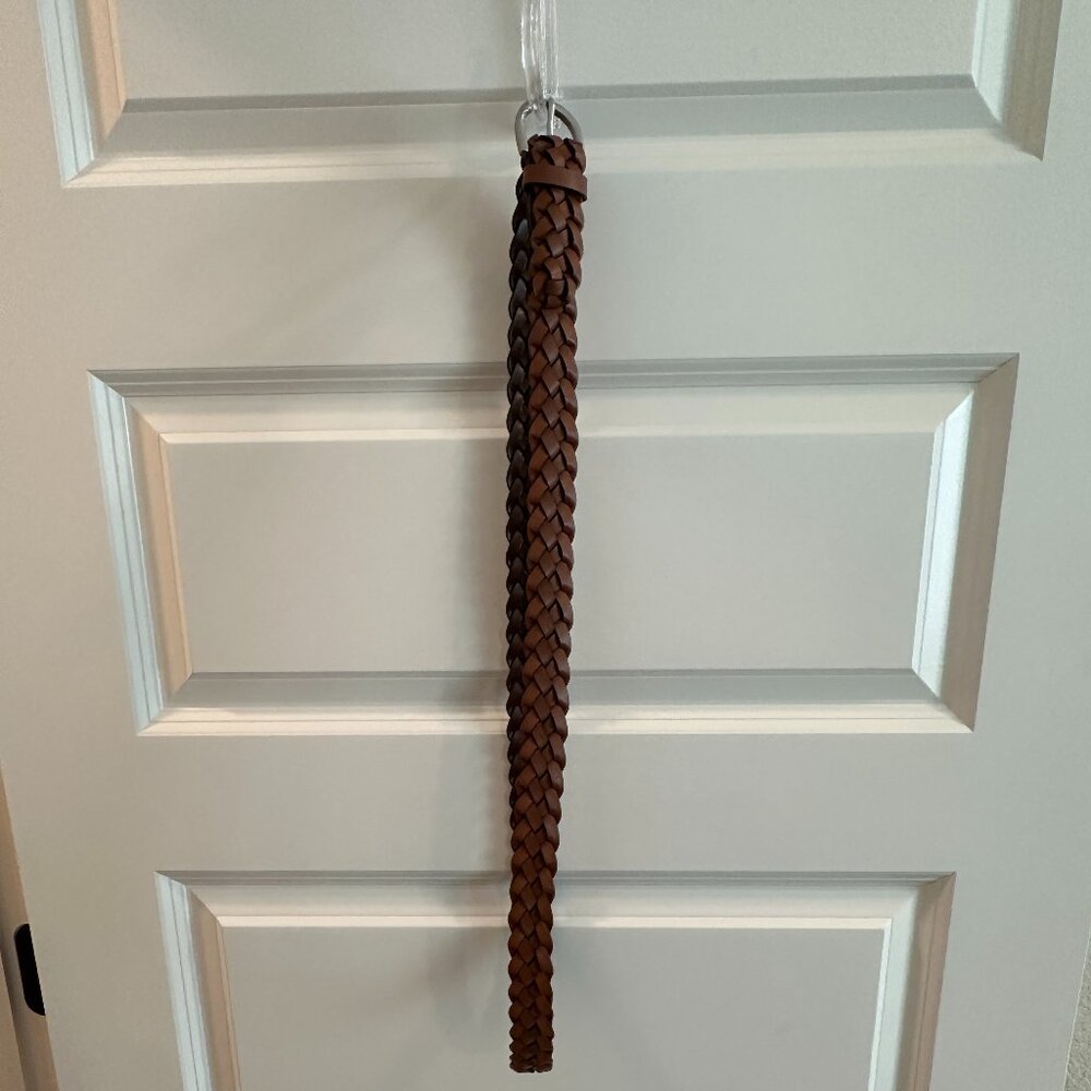 Braided brown belt with silver buckle